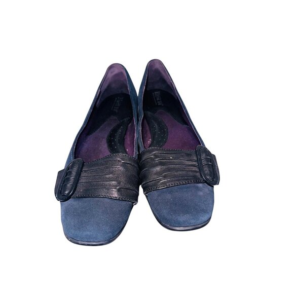 Born Blue Black Suede Leather Ballet Flat Loafter Casual Comfort Shoe Work 8 Bow - Picture 2 of 11